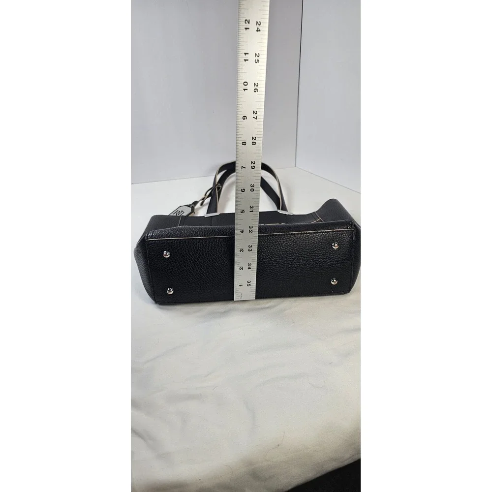 Lauren Ralph Lauren RLL Black Pebbled Leather Tote Zip Pocket‎ Metal Feet
